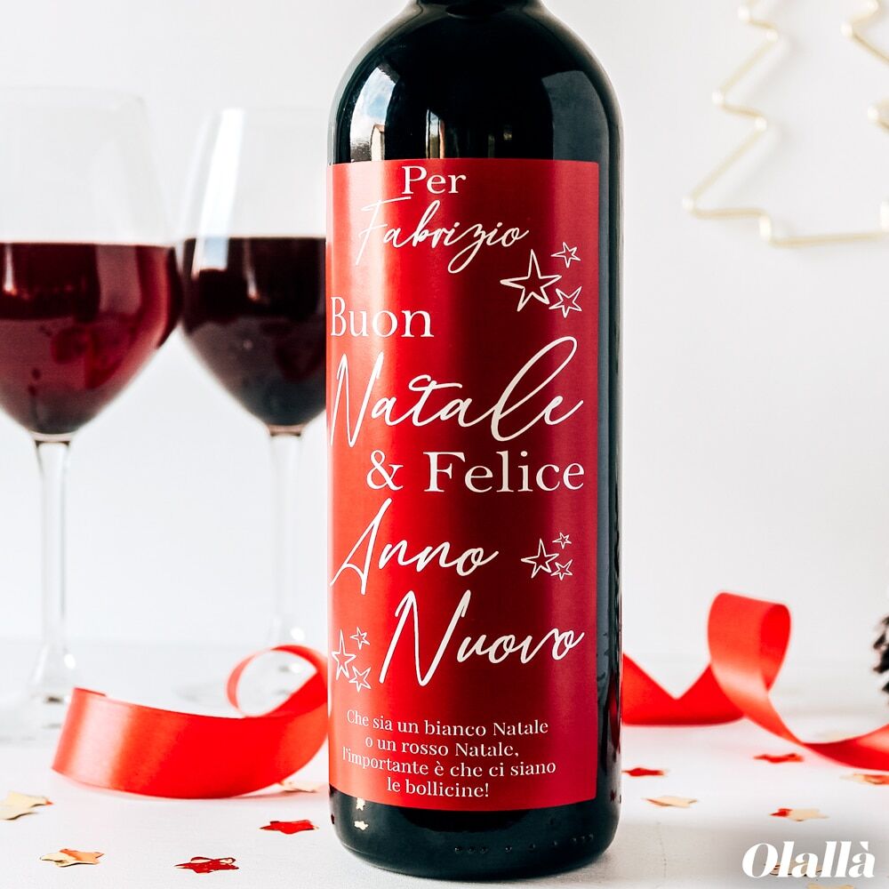 Bottiglia Buon Natale Etichetta Personalizzata Rossa331