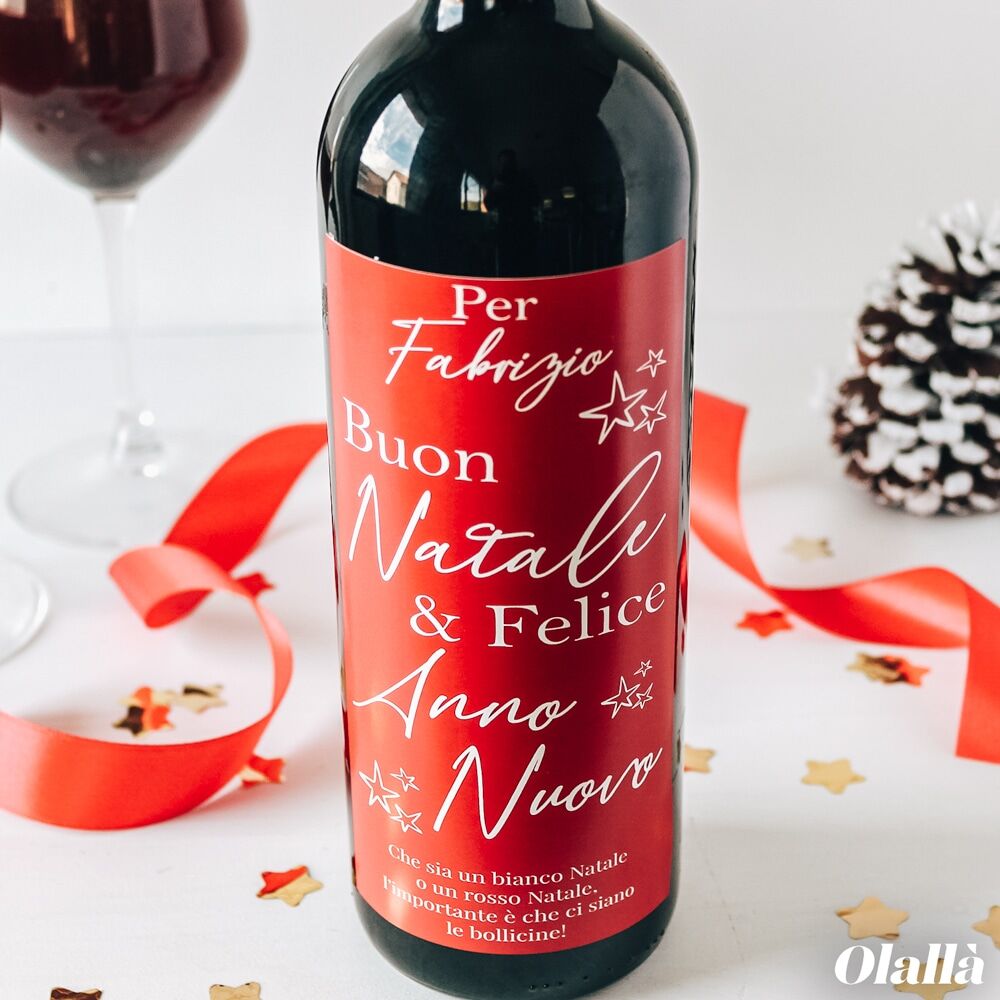 Bottiglia Buon Natale Etichetta Personalizzata Rossa3331