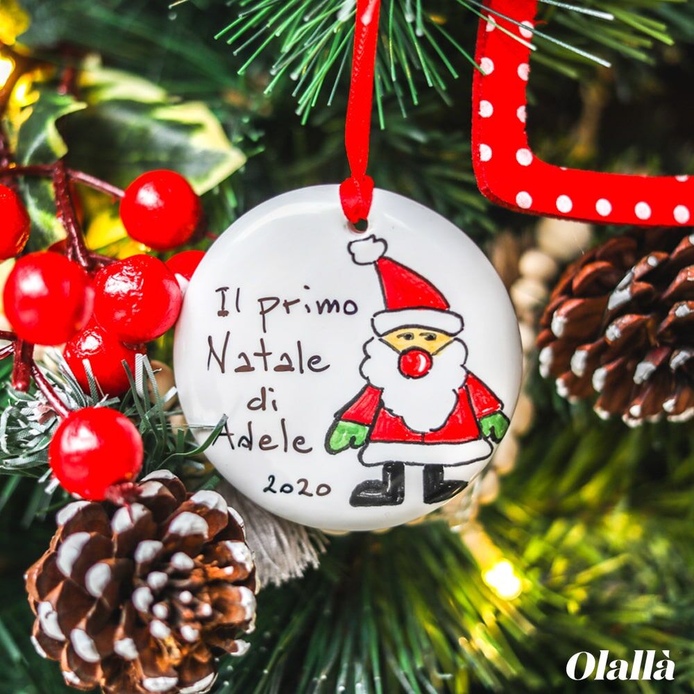 Pallina Ceramica Albero Dipinta Mano Scritta Babbo