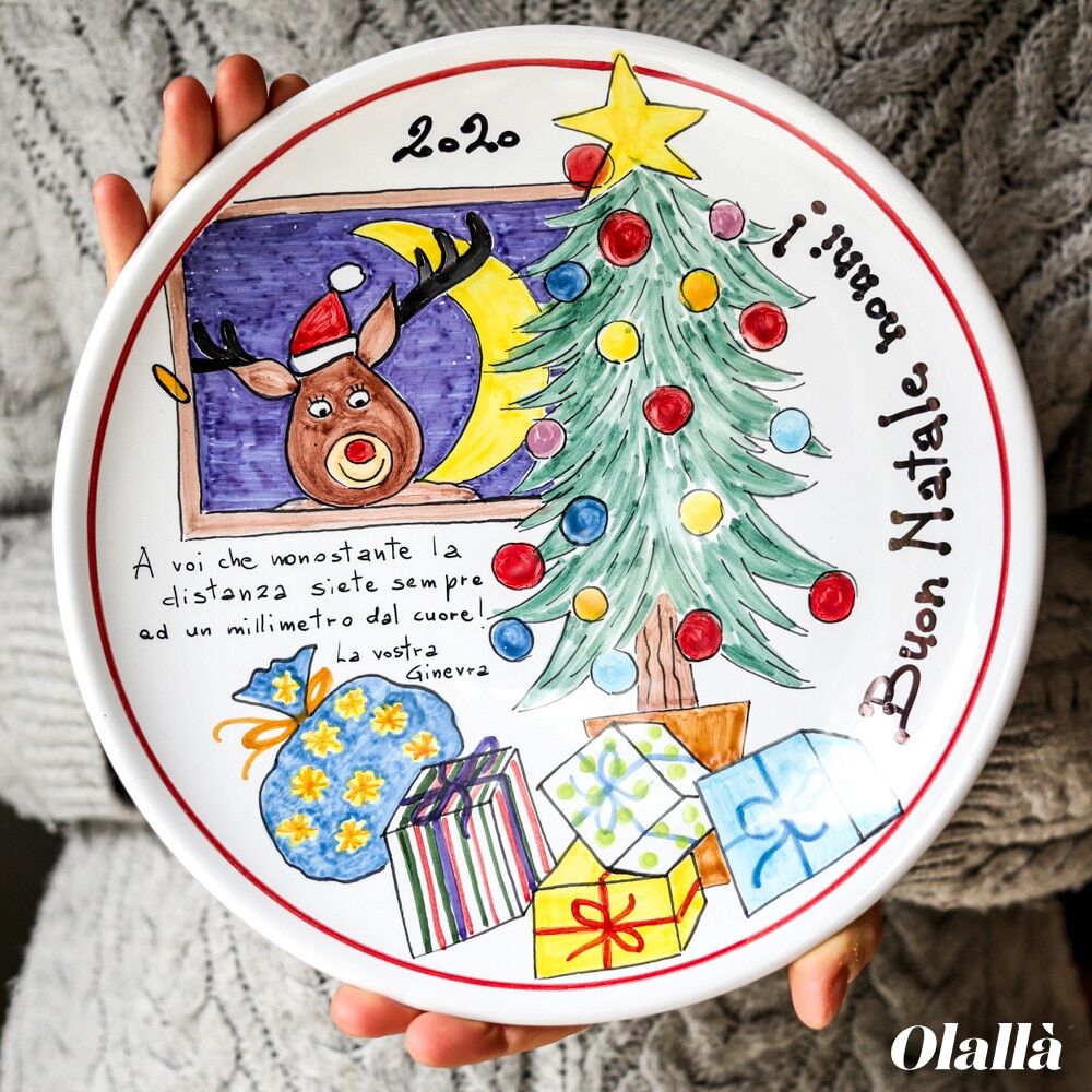 Piatto Natalizio Decoro Babbo Natale Renne Frase