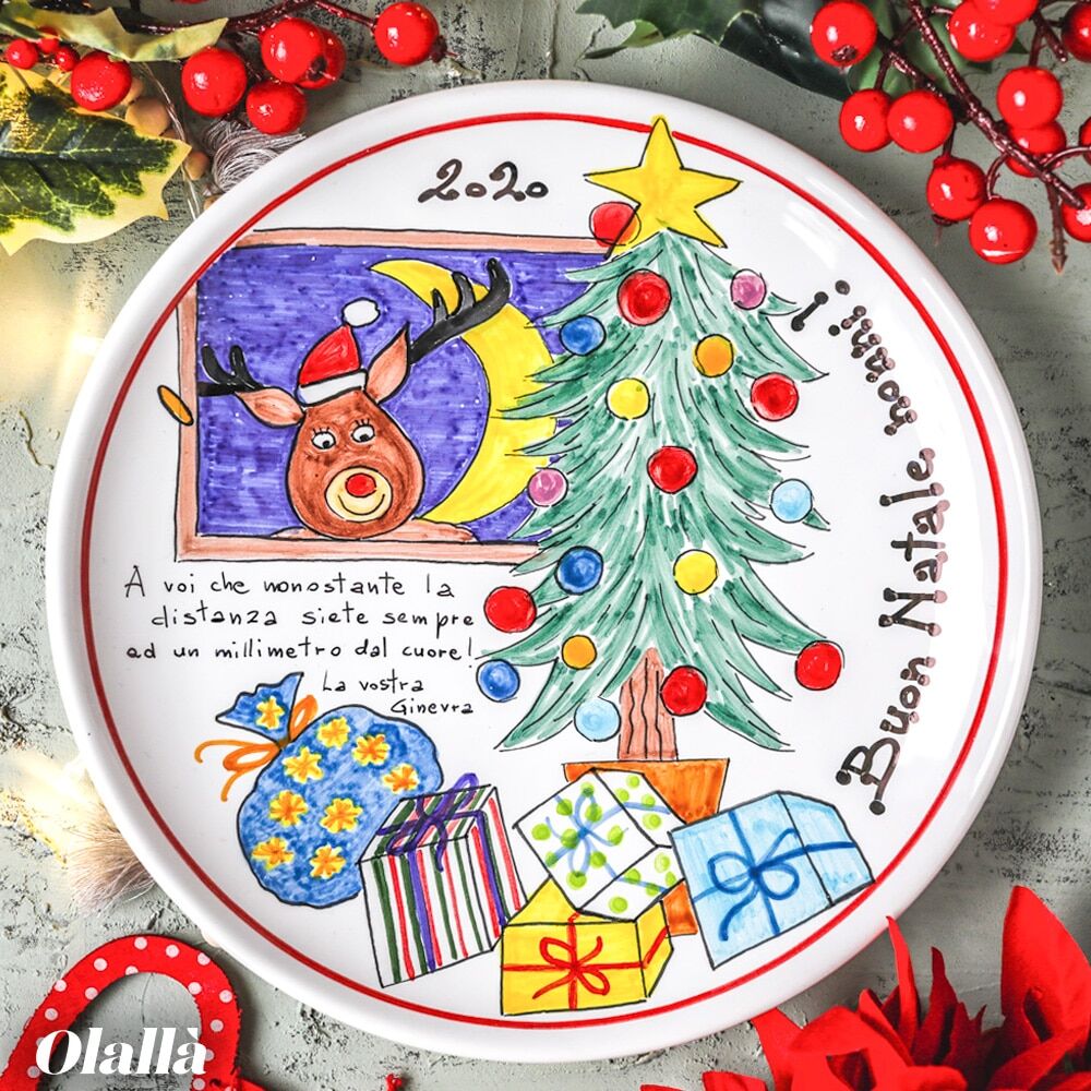 Piatto Natalizio Decoro Babbo Natale Renne Frase4
