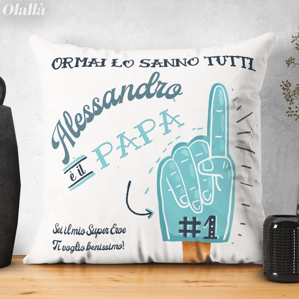 CUSCINO Mano Papa Numero Uno Vintage Personalizzato2