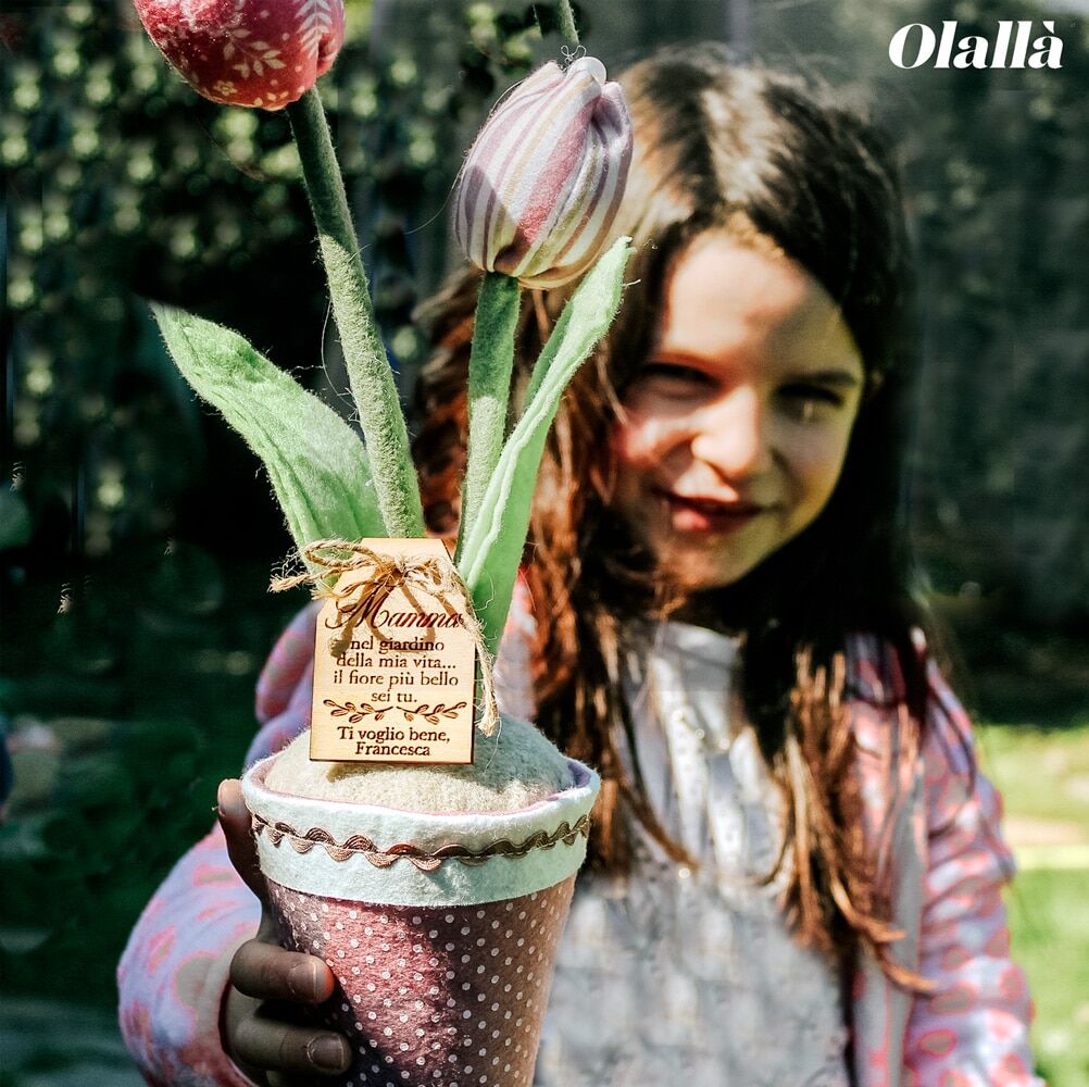 Fiori Tessuto Tulipano Rosa Dedica Personalizzata 1