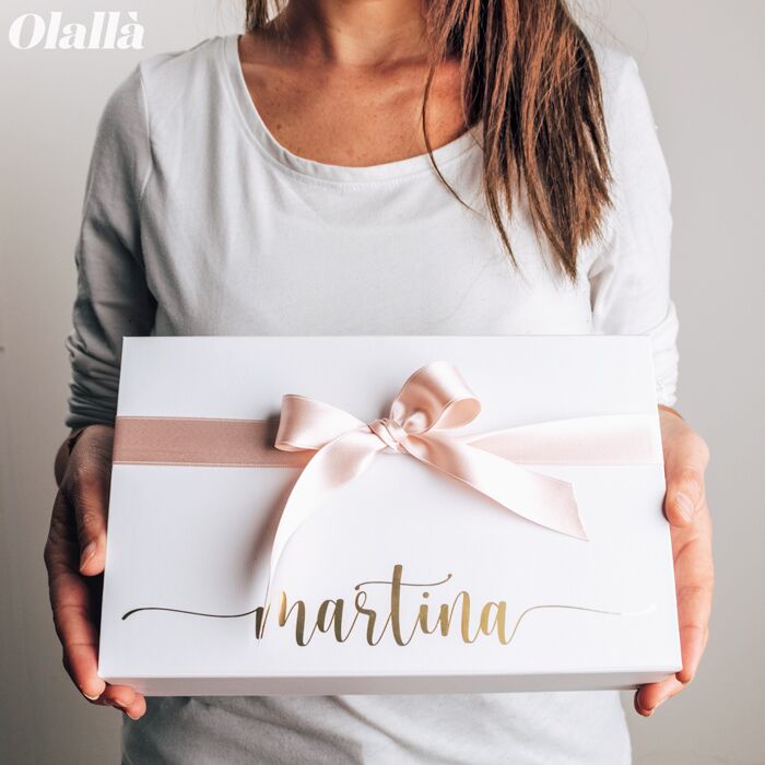 Scatola Gift Box Con Nome Personalizzata Bianc Oro