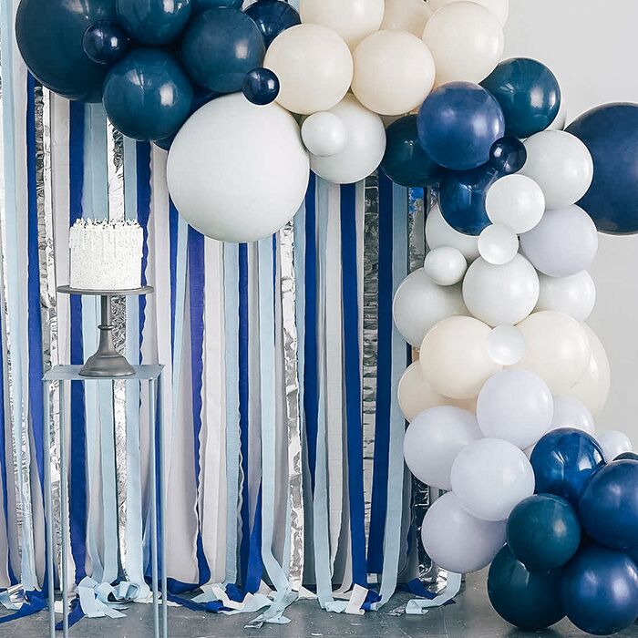 Decorazione Palloncini Sfondo Foto Blu Argento Festa Papa 03