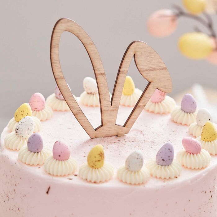 Decorazione Pasquale Per Torta Orecchie Coniglio Legno Cake Topper 2