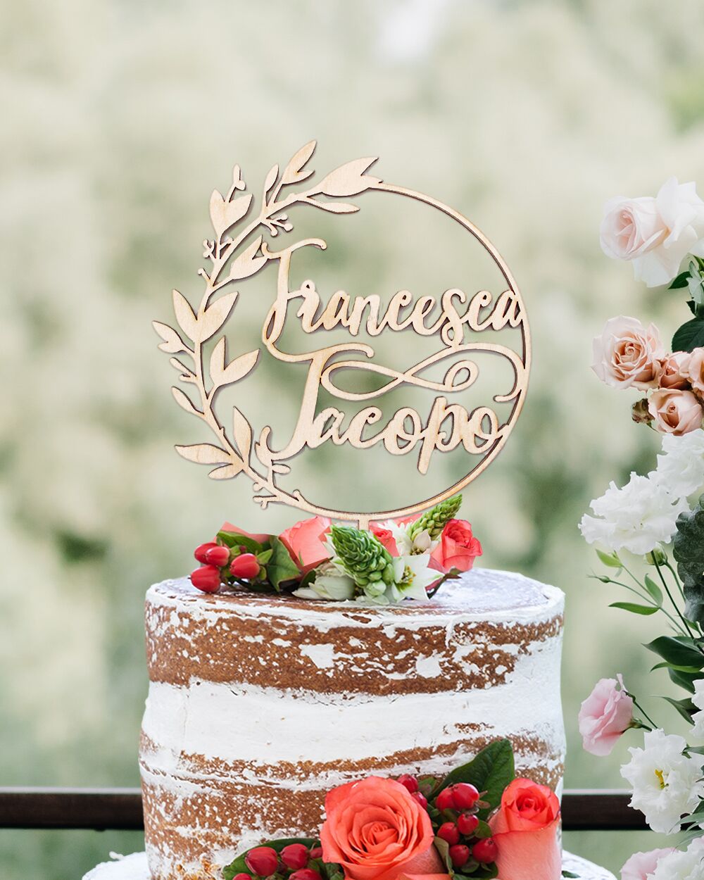 Cake Topper Cerchio Foglie Nomi Personalizzato3