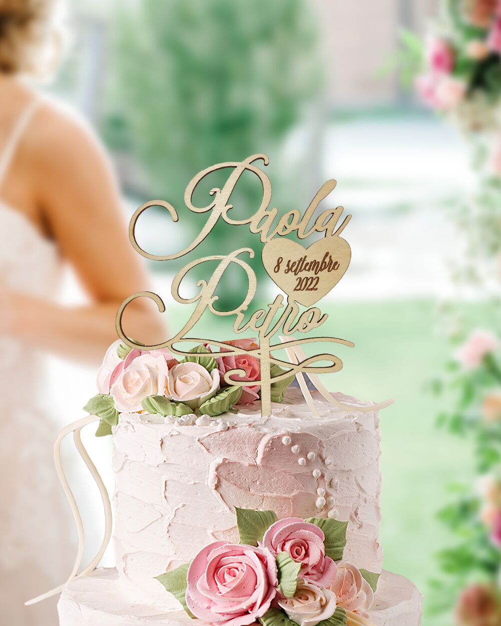 Cake Topper Matrimonio Legno Cuore Sposi Nomi E Cuor5e3