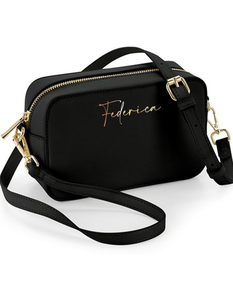 Pochette Tracolla Ecopelle Nera Nomne Oro Personalizzata