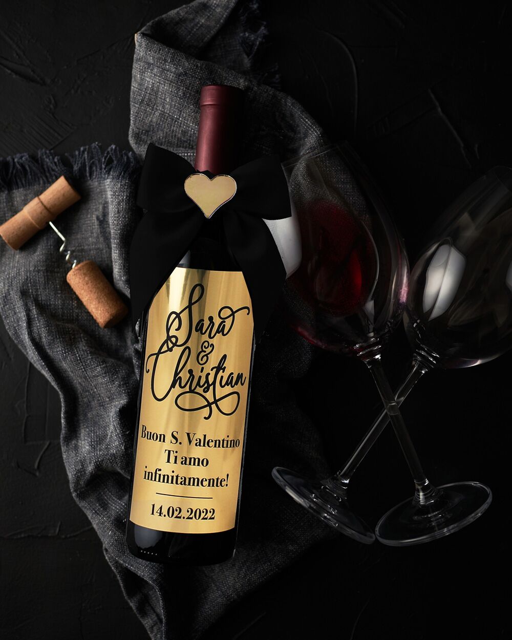 Bottiglia Vino Scritta Personalizzata Oro Amore San Valentino