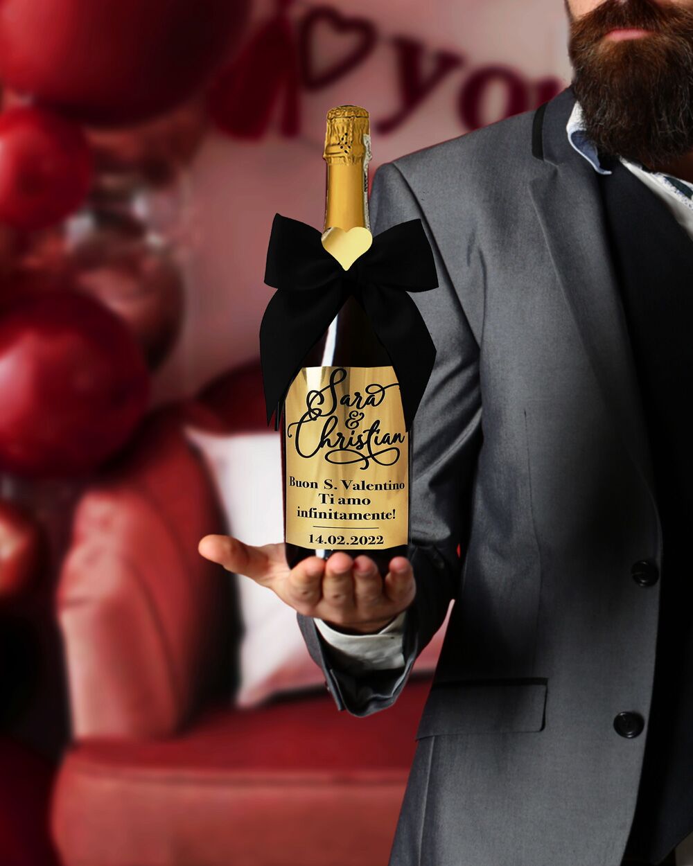 Bottiglia Vino Scritta Personalizzata Oro Amore San Valentino43
