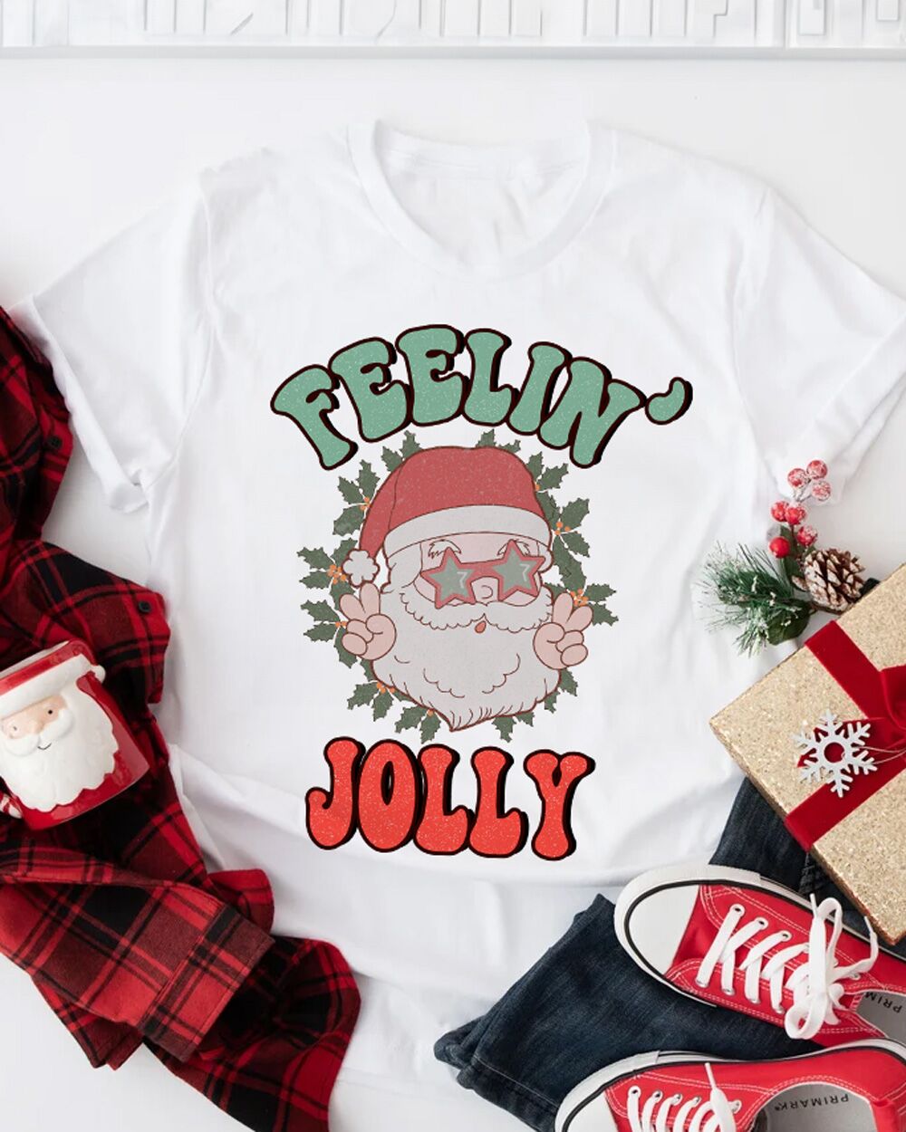 Maglietta Felpa Natalizia Bianca Feeling Jolly