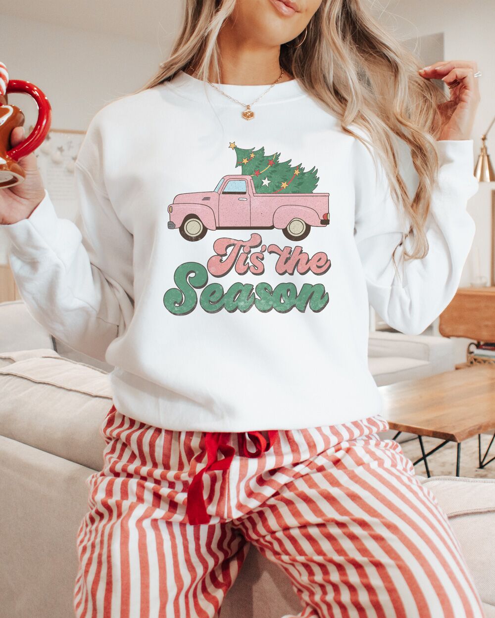 Maglietta Felpa Natalizia Bianca Hot Cocoa Christmas33