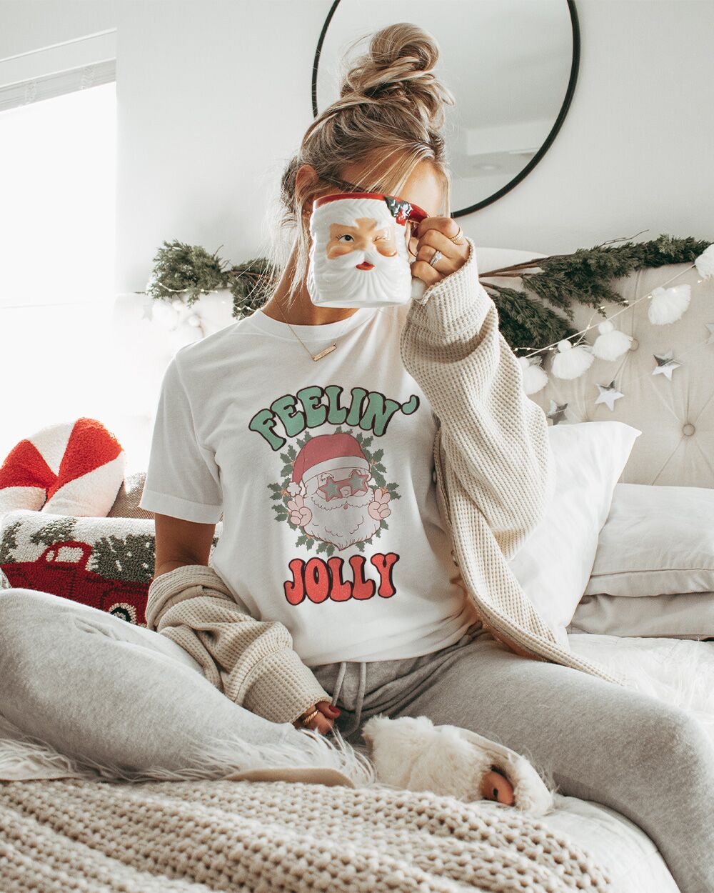 Maglietta Felpa Natalizia Bianca Merry Feeling Jolly