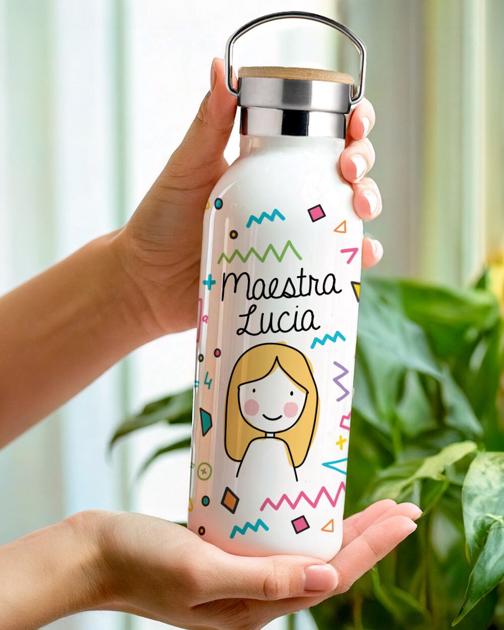 Borraccia Personalizzata Ritratto Maestra Regalo Scuola03