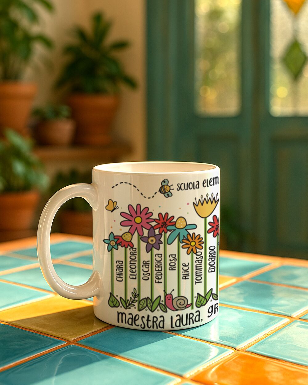Tazza Fiori Nomi Bambini Maestra Personalizzata