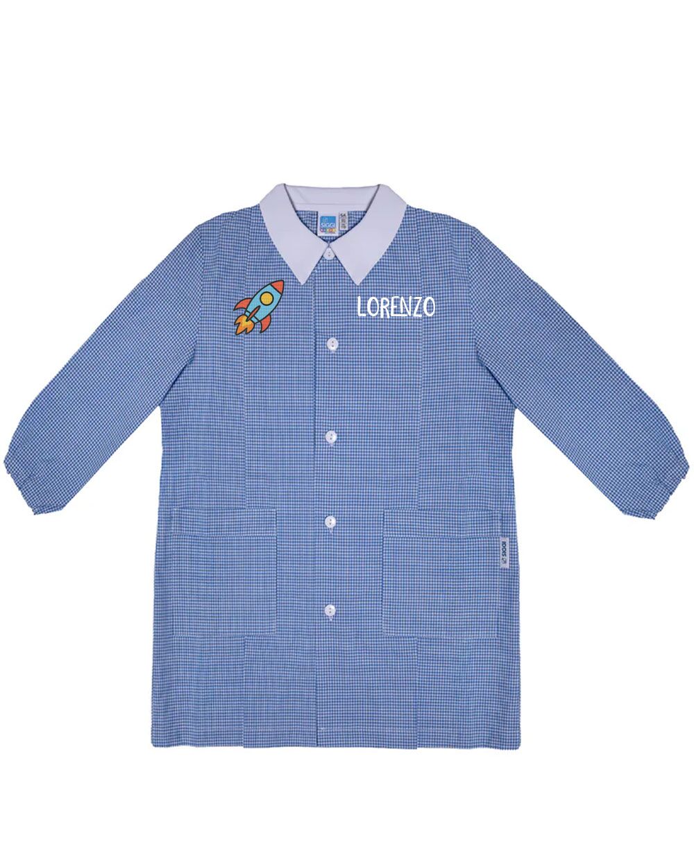 Grembiule Bambina Scuola Personalizzato Siggi Quadretti Azzurro Personalizzato