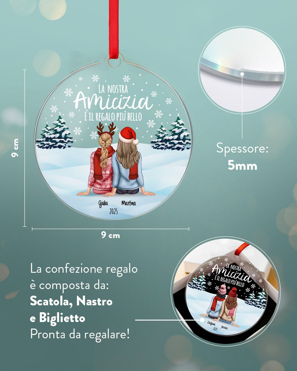 Pallina Decorazione Natale Personalizzata Regalo Amiche Ritratto05