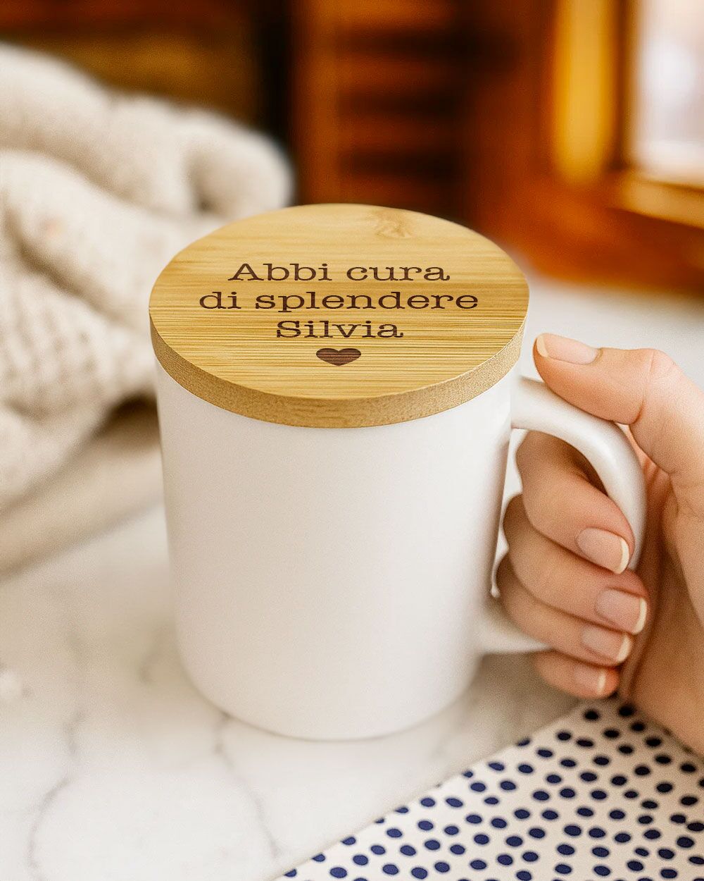 Tazza Tappo Legno Dedica Personalizzata Regalo Amica Famiglia 03