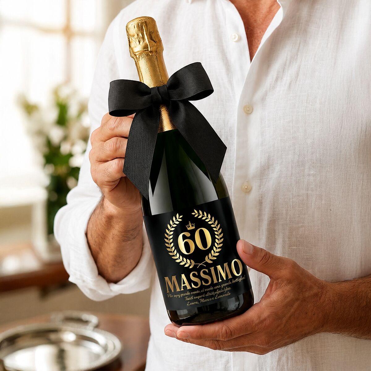 Bottiglia di Vino Personalizzata per Compleanno, Lamina Oro Idea Regalo 50 anni 60 anni 70 anni ... - immagine 4