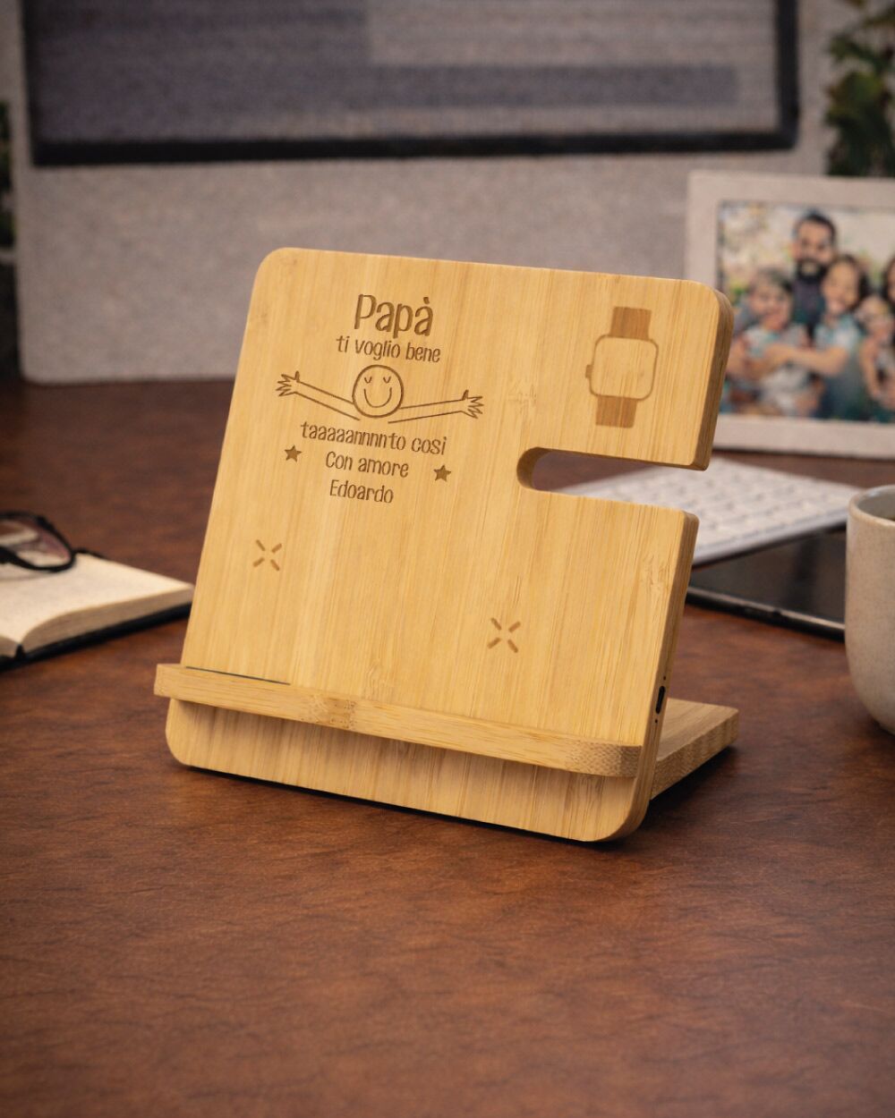 Regalo Personalizzato Caricabatterie Bamboo Grande Festa Papa 17