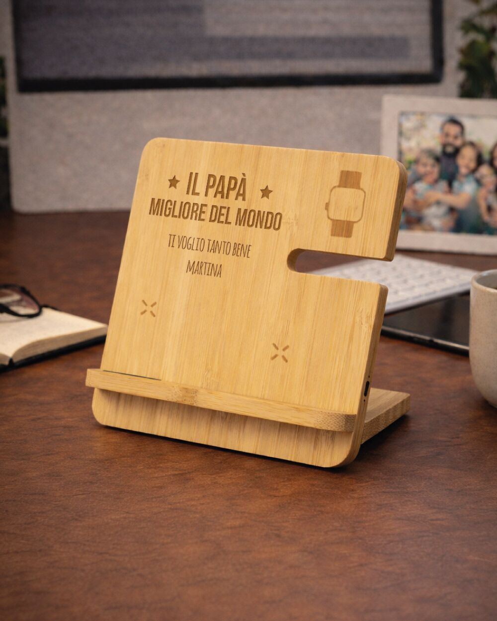 Regalo Personalizzato Caricabatterie Bamboo Grande Festa Papa 18