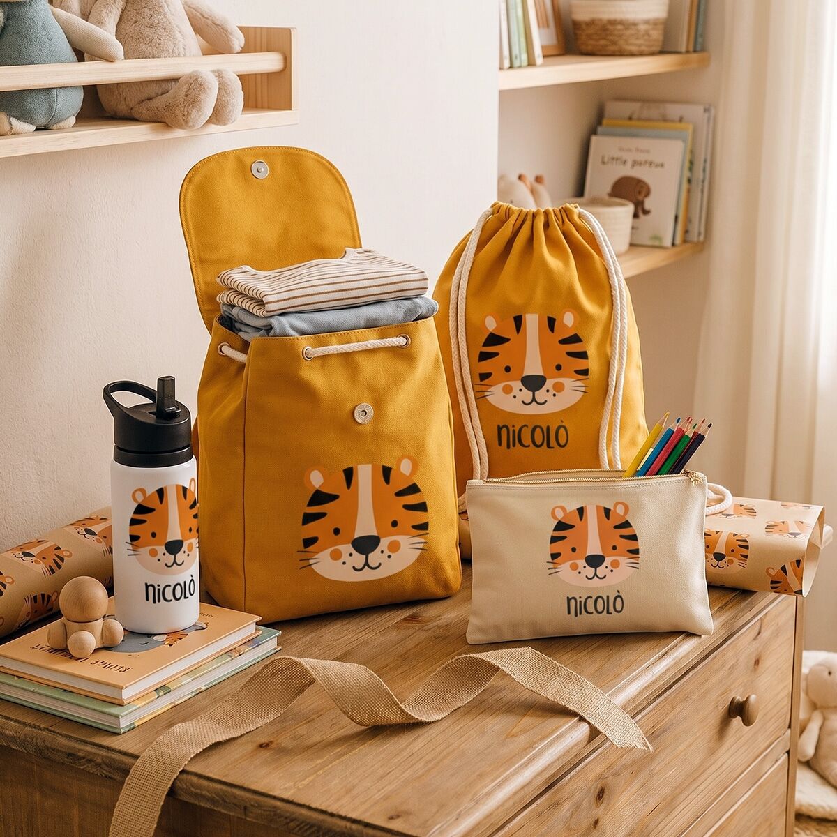 set-asilo-personalizzato-olalla-animali-sacca-zaino-tigre