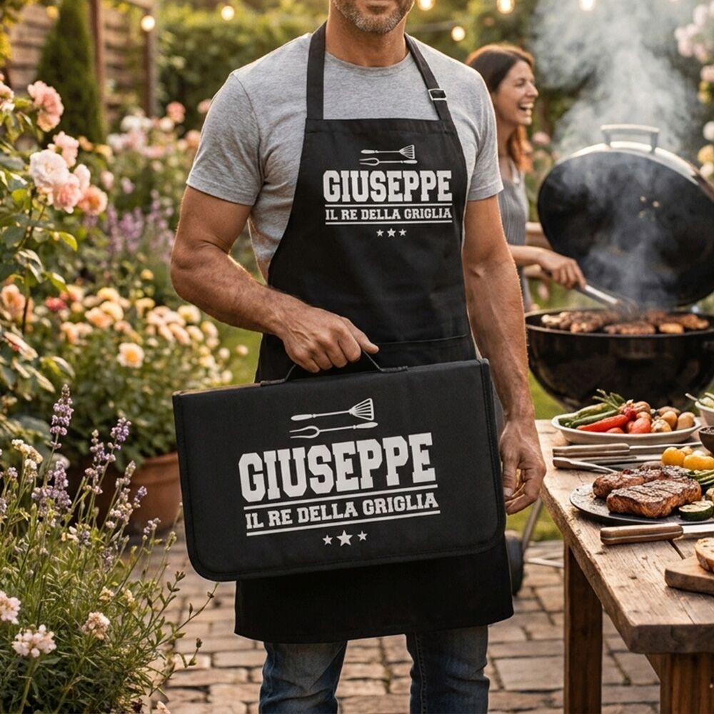 Set Barbecue Personalizzato "Il Re della Griglia" con Utensili per BBQ - Idea Regalo Papà, Amanti Cucina e BBQ - immagine 2