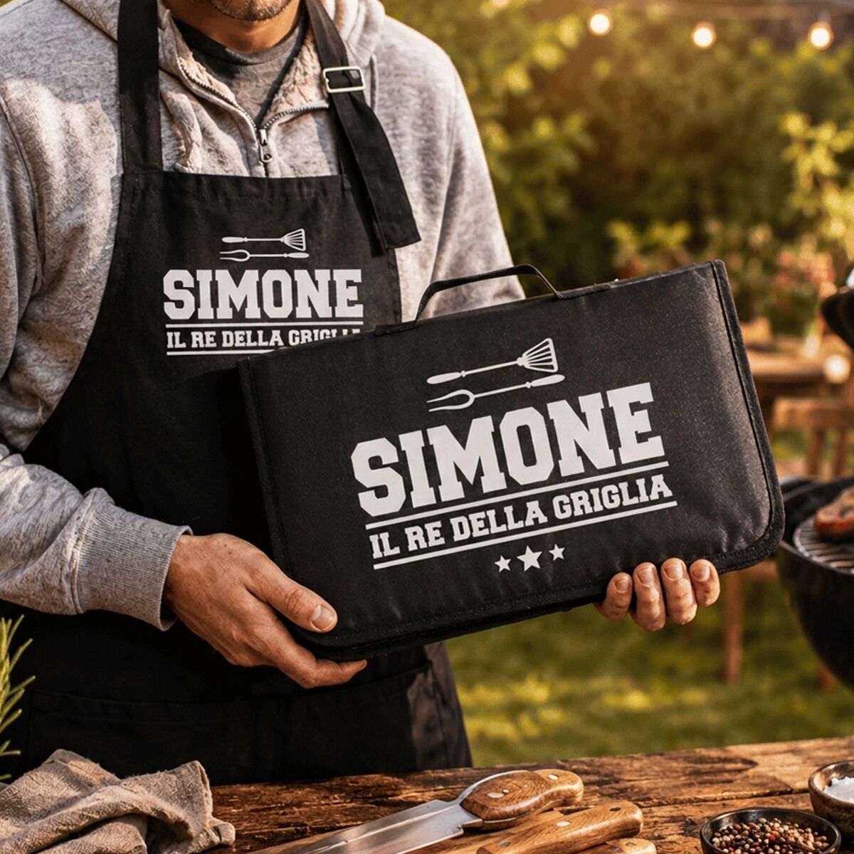 Set Barbecue Personalizzato "Il Re della Griglia" con Utensili per BBQ - Idea Regalo Papà, Amanti Cucina e BBQ - immagine 10