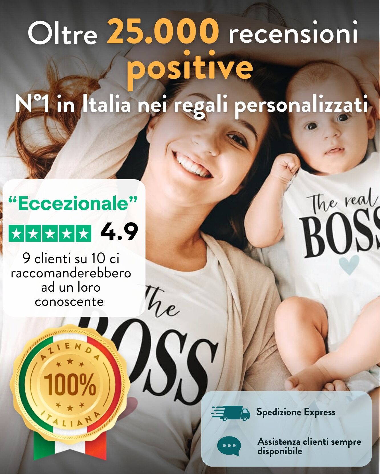 Set Coordinato Magliette T-Shirt Personalizzate Mamma e Figlia/o "The Boss" e "The Real Boss" con cuoricino - Idea Regalo Festa della Mamma - immagine 7