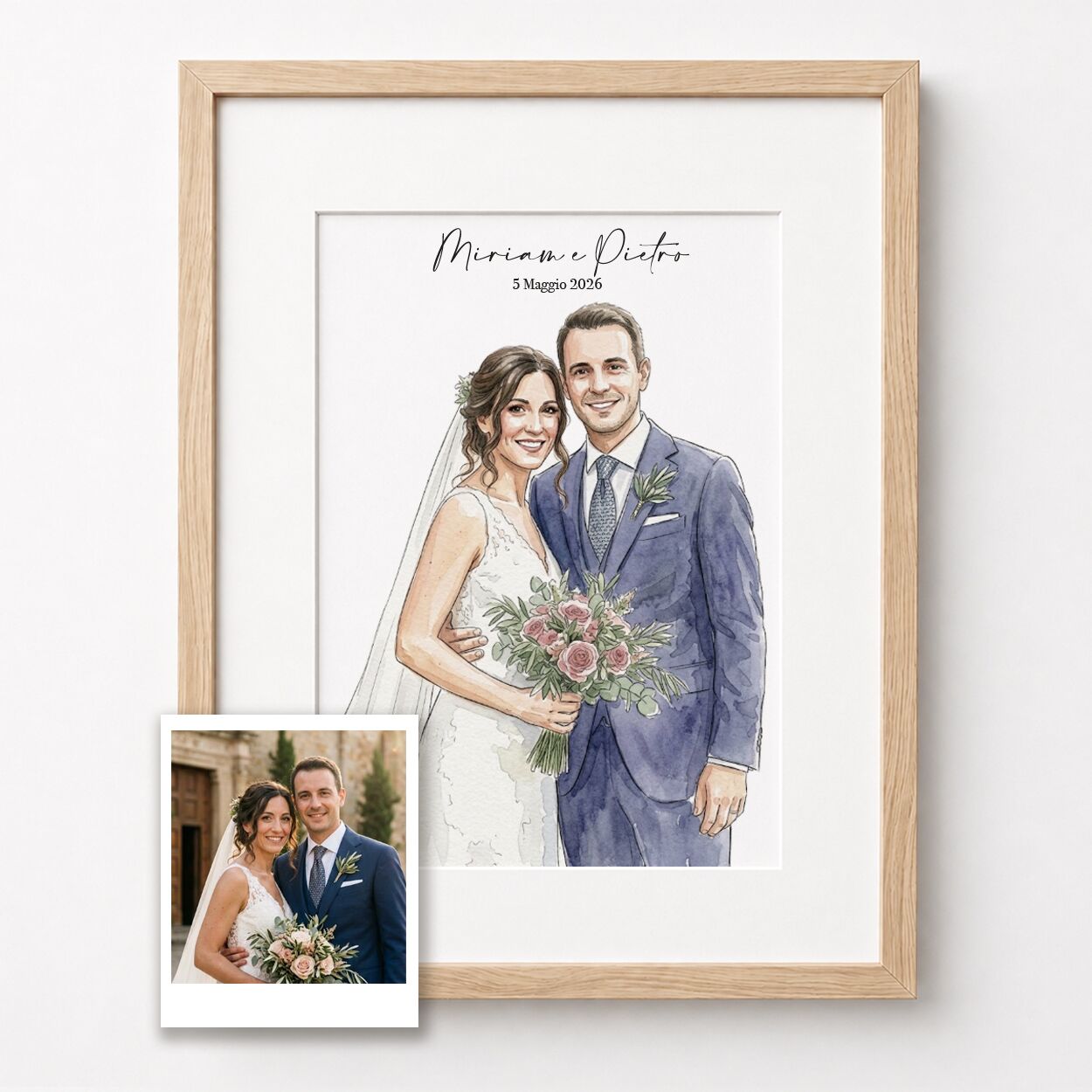 Ritratto Acquerello Linea Sottile Personalizzato dalla Tua Foto con Dedica – Idea Regalo Coppia, Anniversario e San Valentino - immagine 3