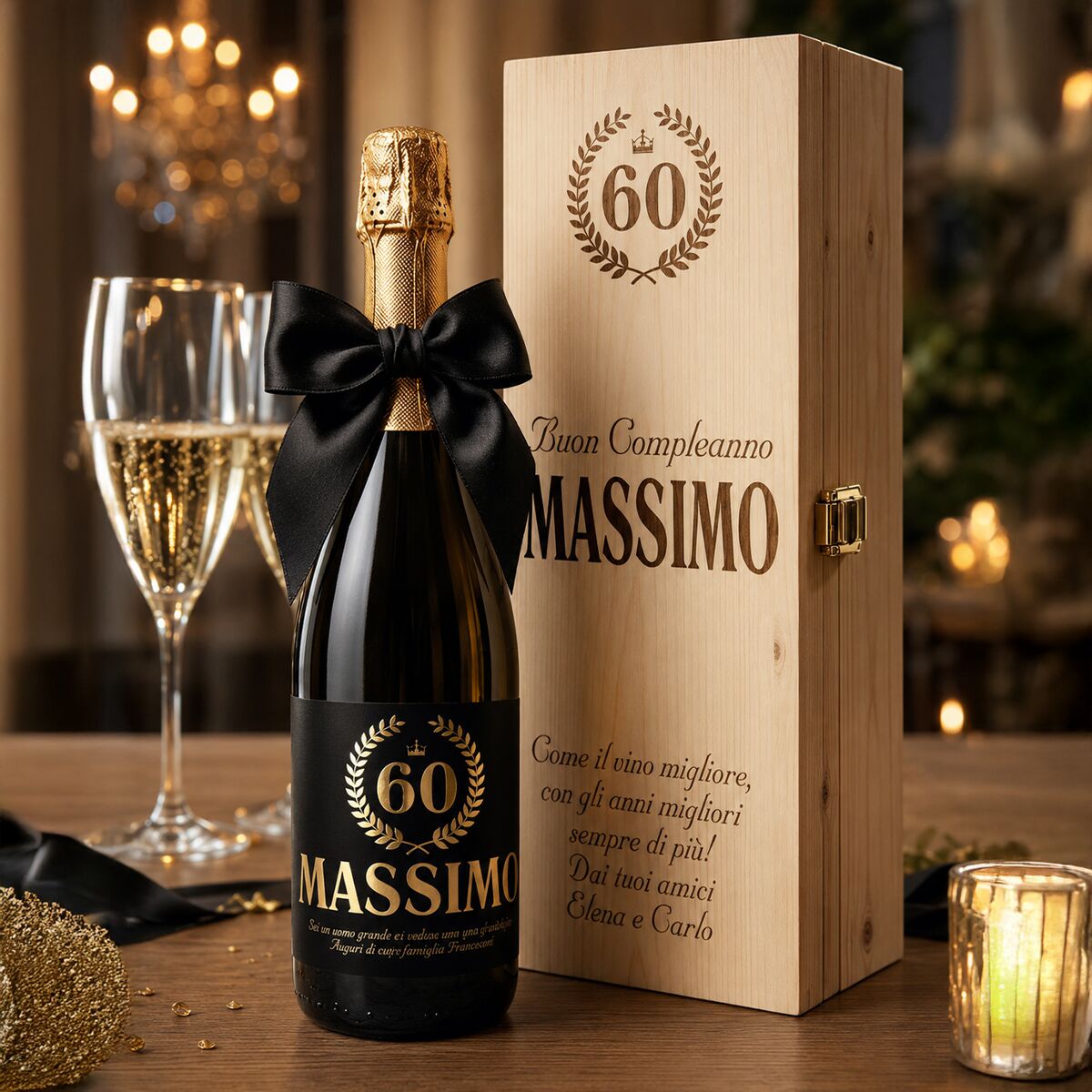 Bottiglia di Vino Personalizzata per Compleanno, Lamina Oro Idea Regalo 50 anni 60 anni 70 anni ...