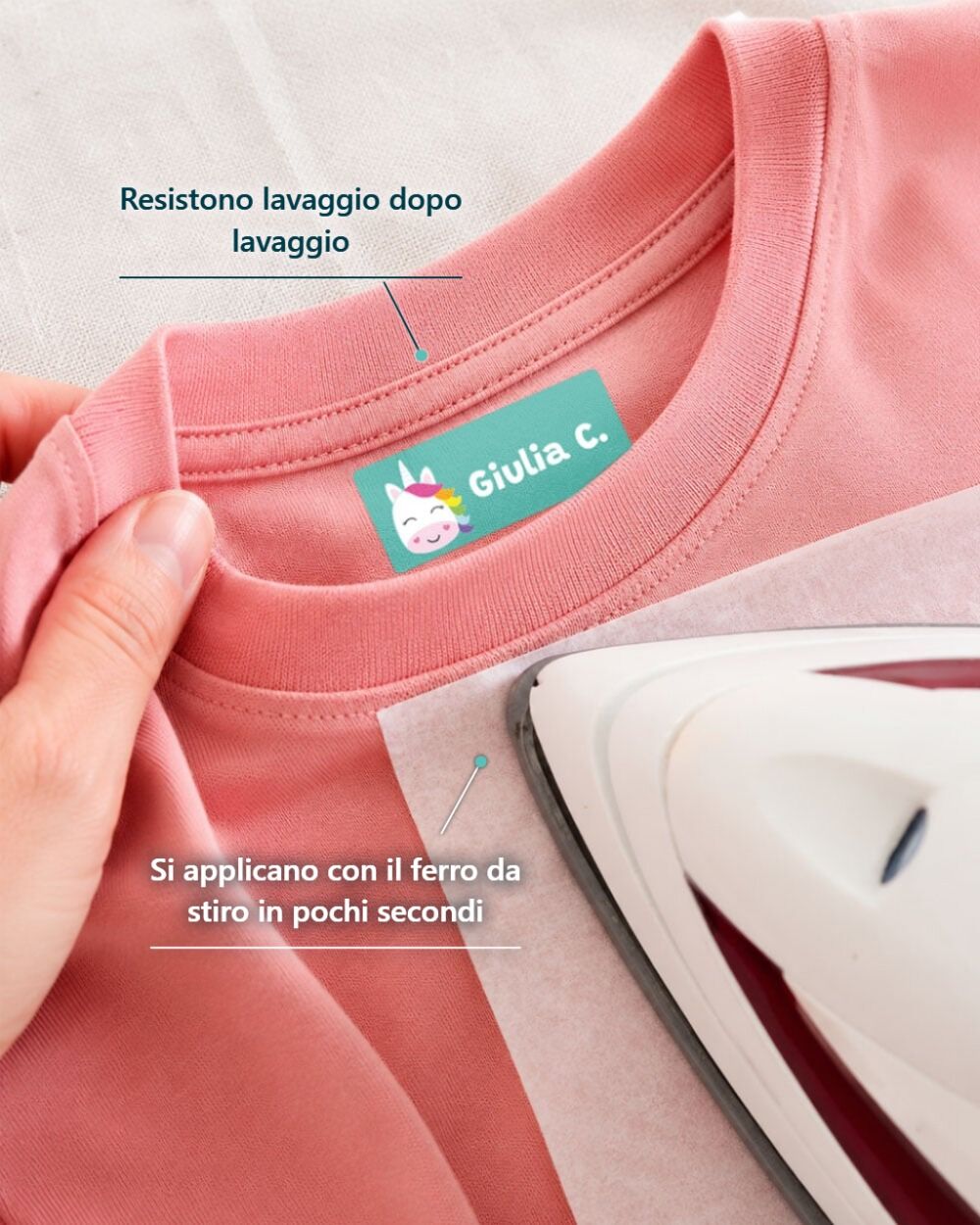 Set Risparmio, 80 Etichette Termoadesive Personalizzate con Nome e Simbolo, in 5 Formati Diversi, Etichette per Vestiti Abiti per Nido, Scuola Materna o Primaria - immagine 3