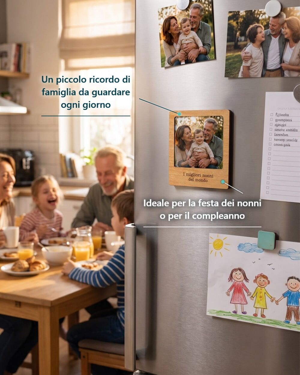 Magnete Calamita da Frigo Polaroid in Legno con Foto e Dedica Incisa – Idea Regalo Festa dei Nonni - immagine 2