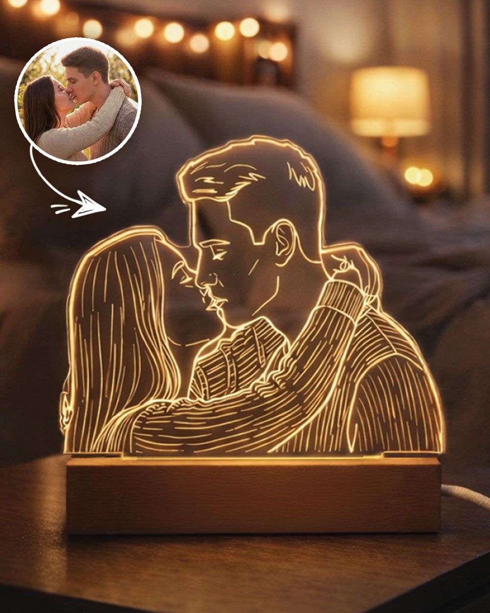 Lampada led illustrazione lineart regalo san valentino anniversario 1