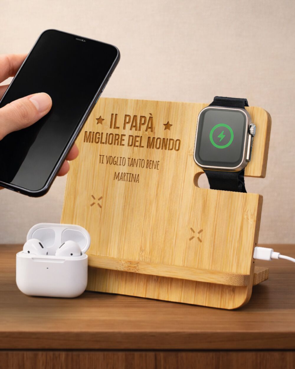 Regalo Personalizzato Caricabatterie Bamboo Grande Festa Papa 15
