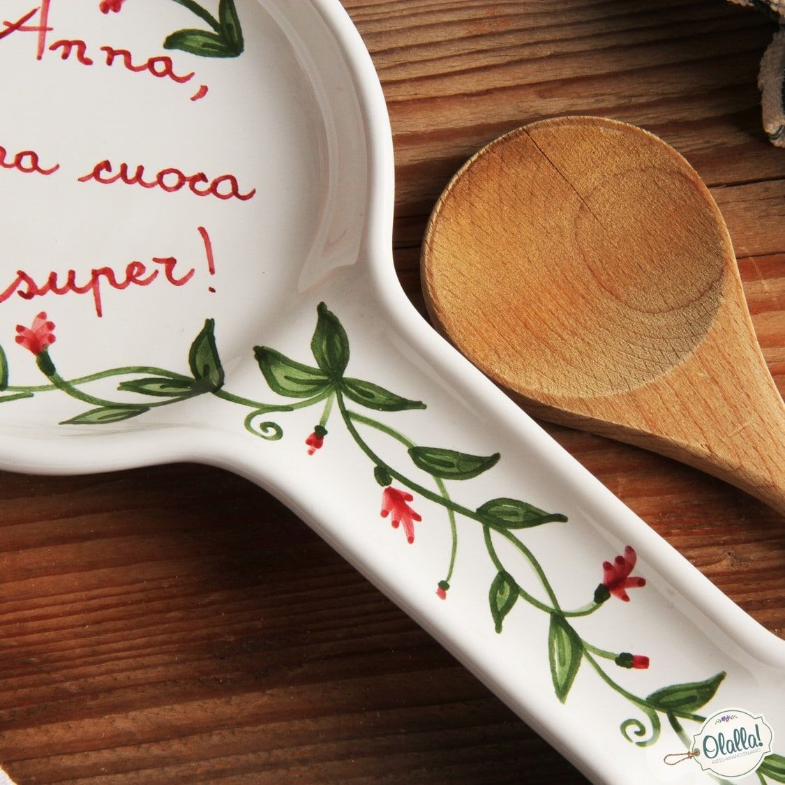 Poggiamestoli Personalizzato in Ceramica con Frase a Scelta Decoro Floreale - immagine 3