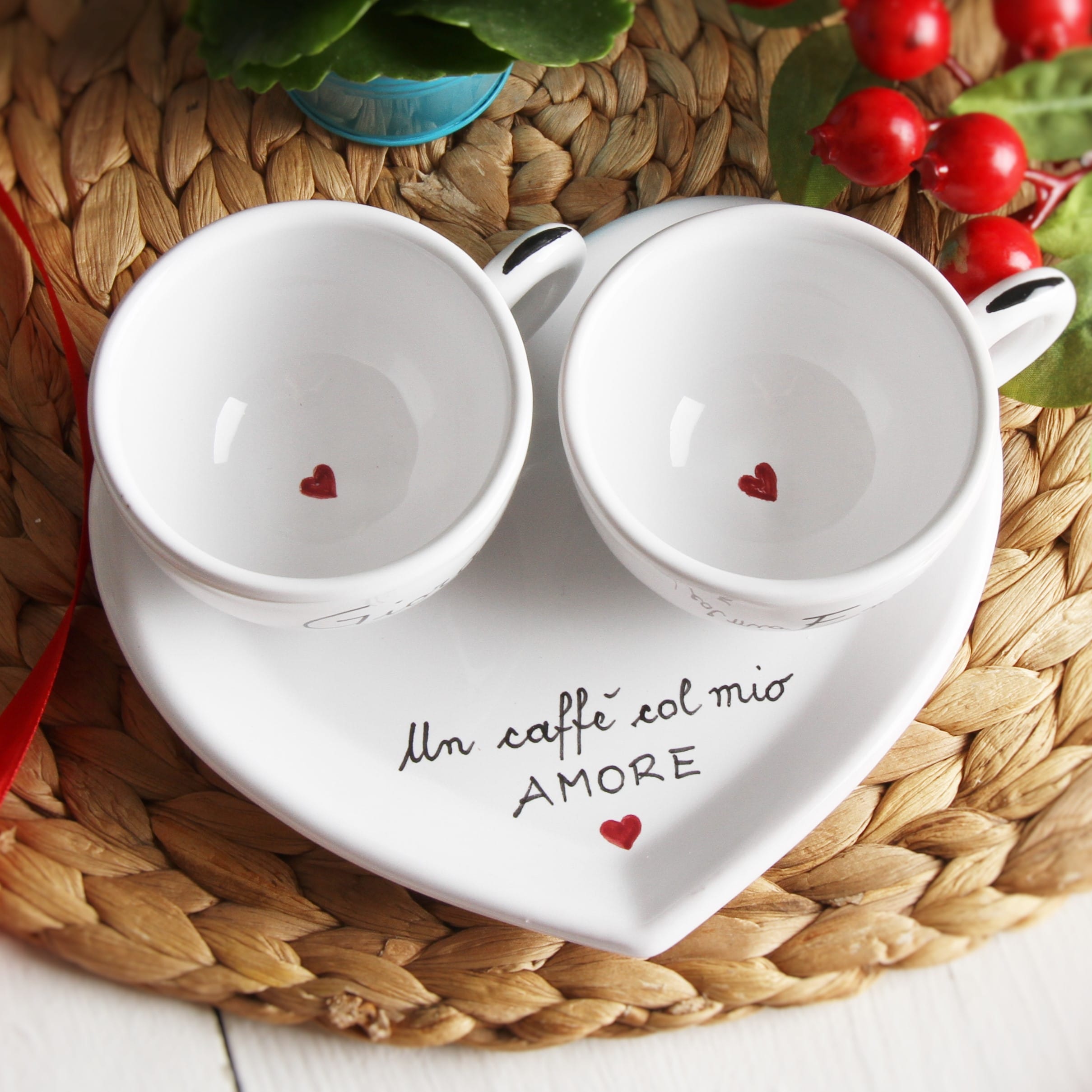 Set Tazzine da Caffé o Tè/Cappuccino Personalizzato Lui e Lei con il Vostro Messaggio a Scelta - immagine 3