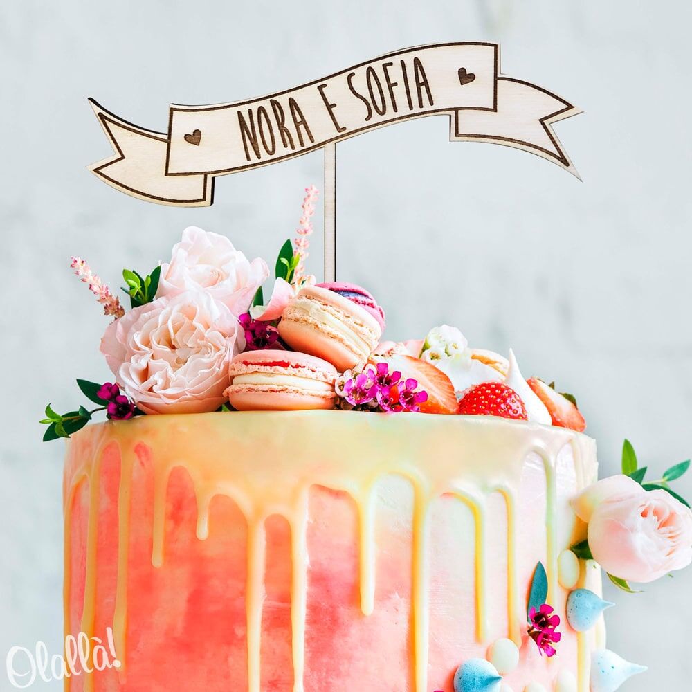 Cake Topper Personalizzato Banner di Legno con Nomi degli Sposi