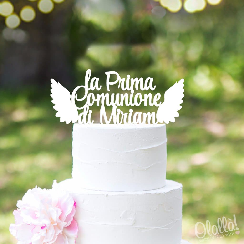 Cake Topper Personalizzato con Ali da Angelo "La Prima Comunione di"