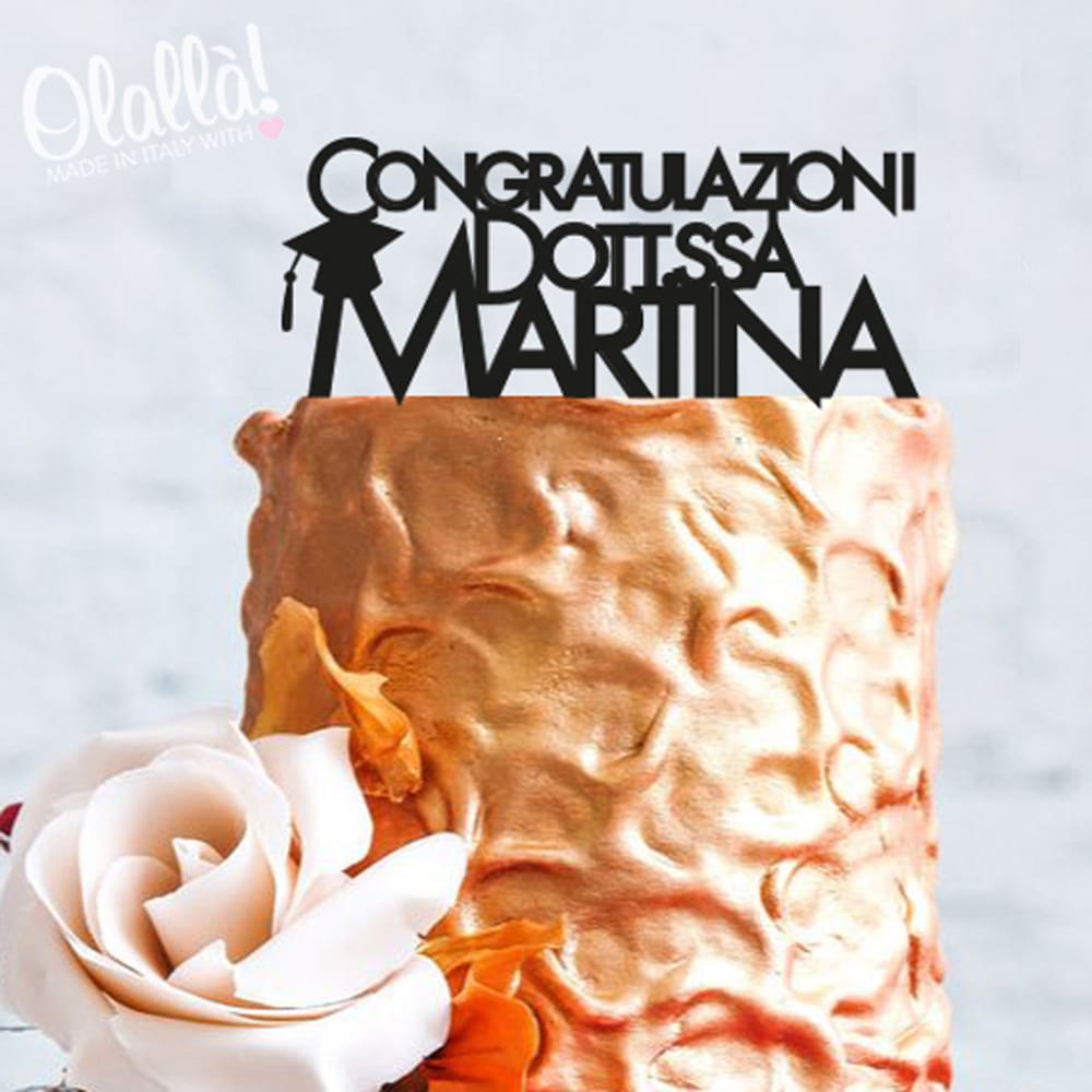 Cake Topper "Congratulazioni Dott.essa/Dott." con Nome e Tocco Laurea - immagine 2