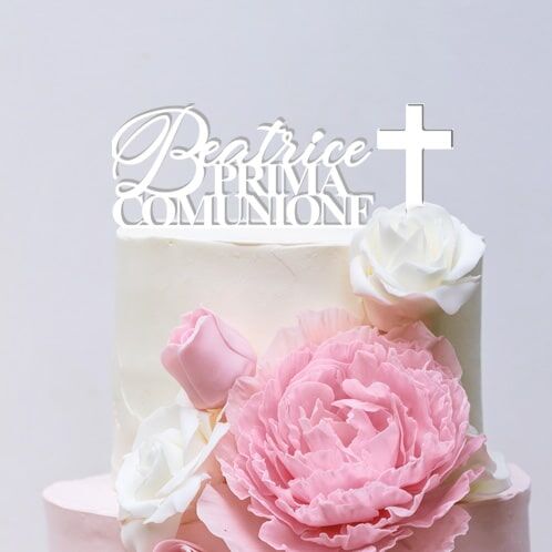 Cake Topper La Mia Comunione con Nome Elegante e Croce