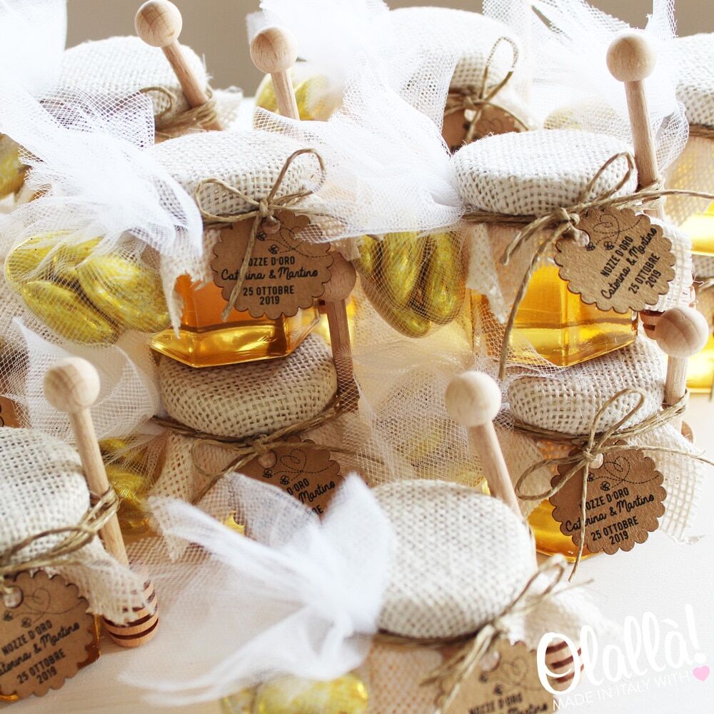 Vasetti di Miele 125 gr Stile Country con Juta Avorio - Bomboniere Nozze d'Oro - immagine 9