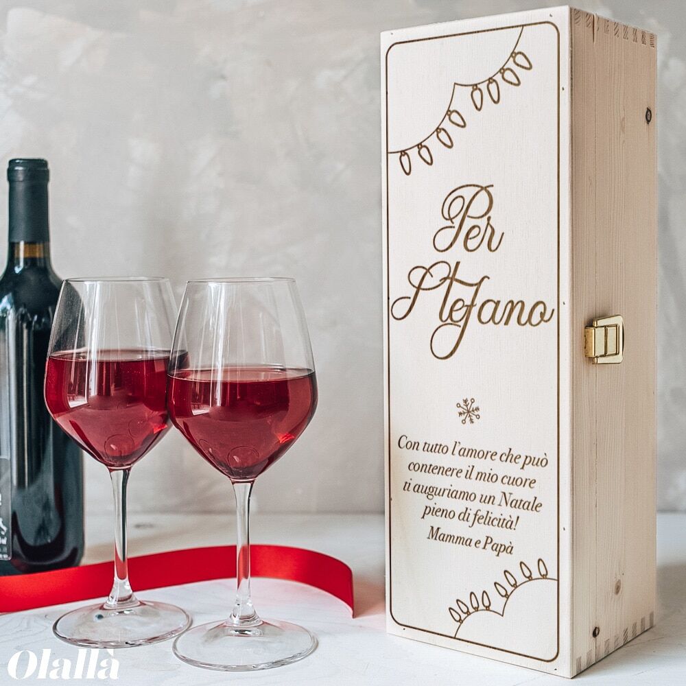 Cassettina Porta Vino in Legno Personalizzata con Dedica e Lucine - Idea Regalo Natale - immagine 2