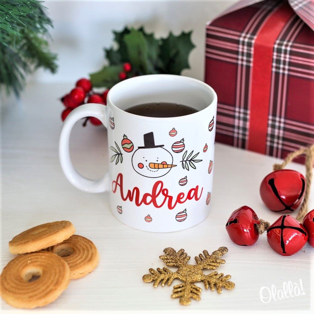 Tazza Personalizzata con Nome e Pupazzo di Neve - Idea Regalo Natale