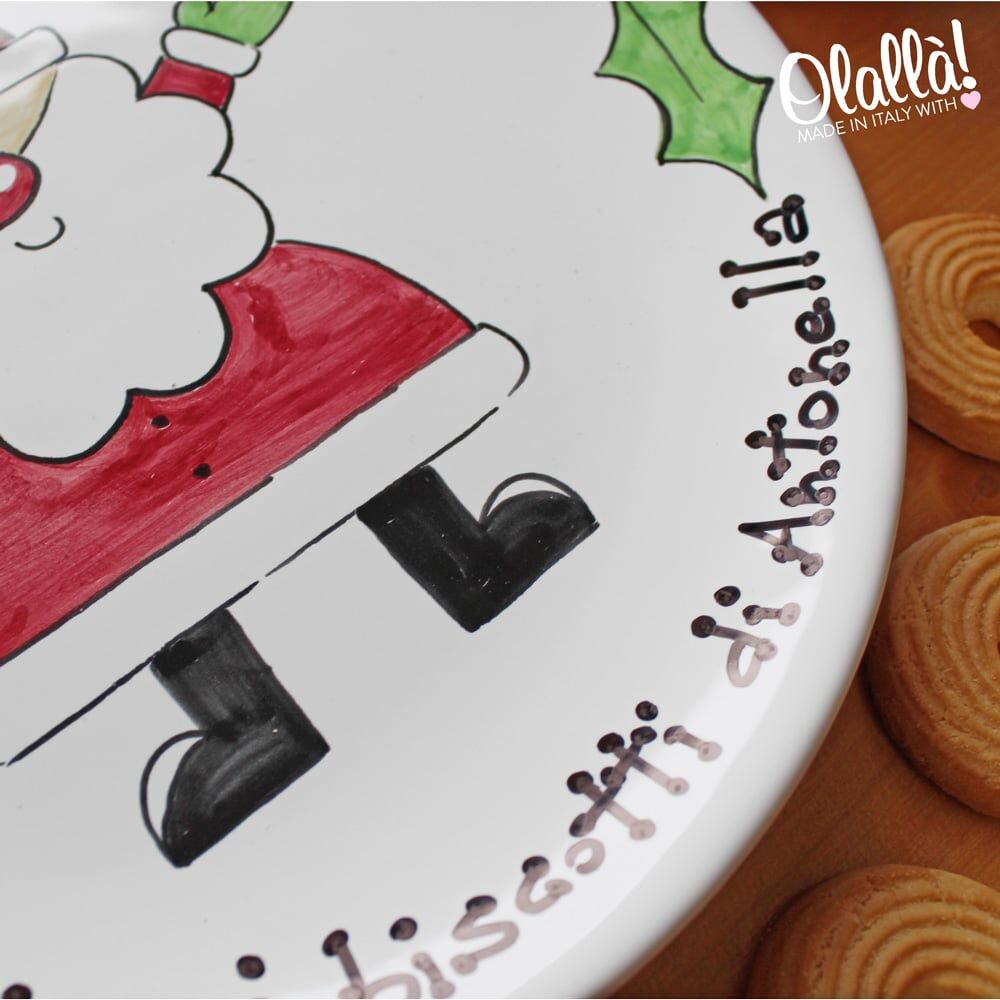 Piatto in Ceramica Dipinto a Mano Personalizzato con le Tue Parole e Babbo Natale - Regalo Natale - immagine 3