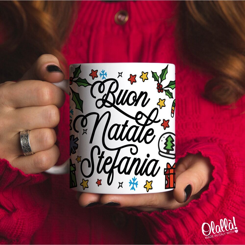 Tazza Personalizzata con Colorate Decorazioni Natalizie - Idea Regalo Natale