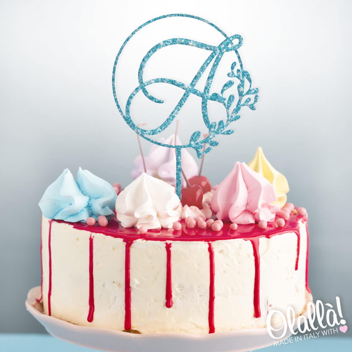 Cake Topper Personalizzato Con Iniziale e Decoro Floreale - Idea Decorazione Torte