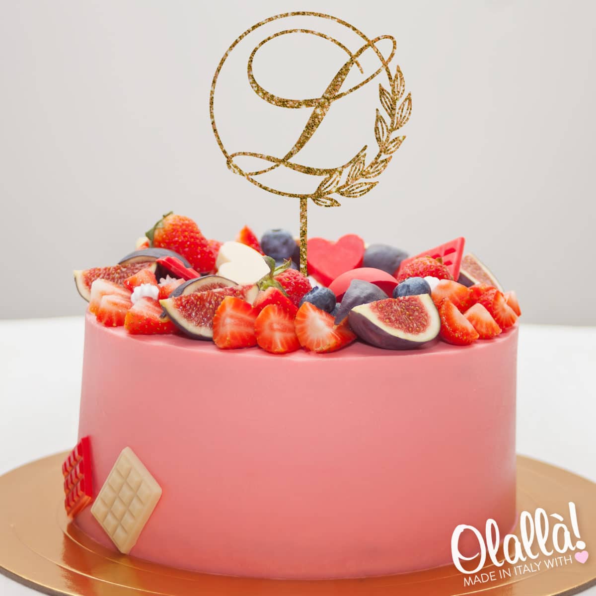 Cake Topper Personalizzato Con Iniziale e Decorazioni Foliage - Decorazione Compleanno