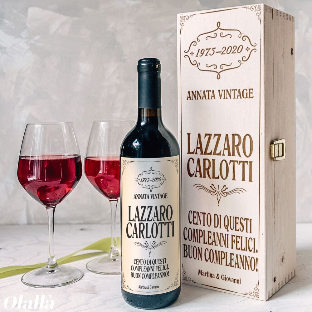 Cassettina Porta Vino in Legno Incisa e Personalizzata con Nome, Anni e Dedica - Idea Regalo Compleanno Importante, 50, 40, 30 Anni - immagine 2